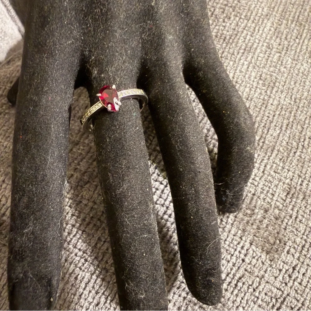 Silver and Red Garner Gemstone Ring
